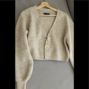 Beige ASOS cropped cardigan